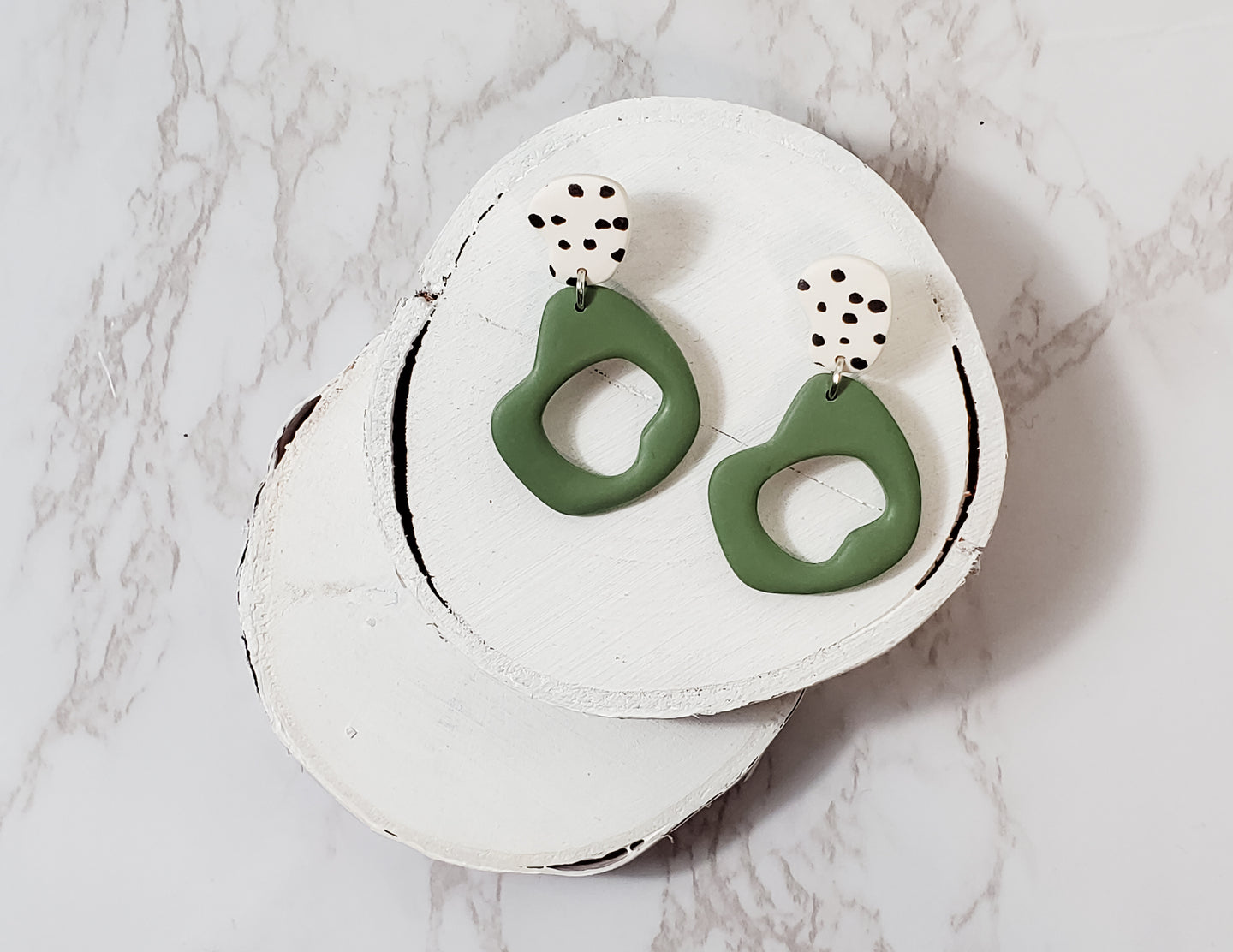 Green Abstract Dangle Earrings